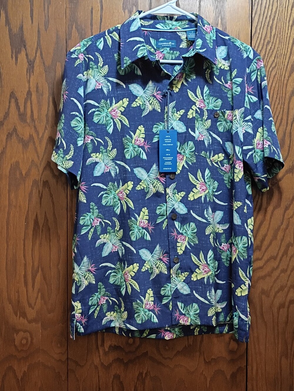 NWT Caribbean Joe Men's Navy Tropical Print Short-Sleeve Button-Up Shirt